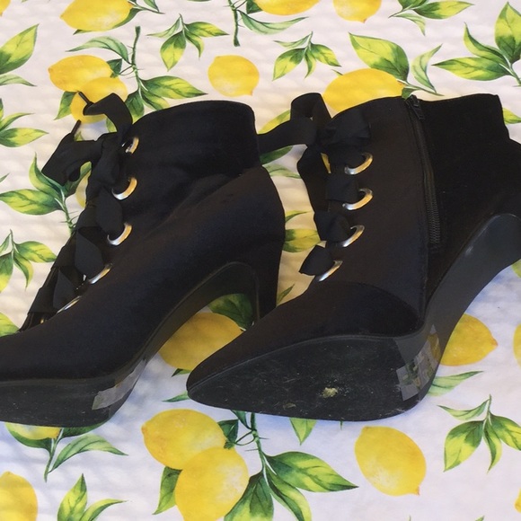 Black Velvet Lace Up Booties - Picture 5 of 6